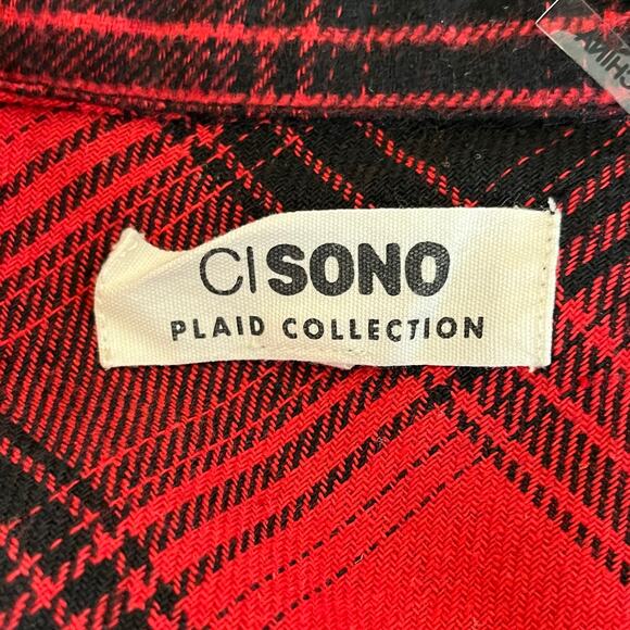 Ci Sono Red Black Plaid Flannel Button Front Long Sleeve Crop Shirt Shacket XL - Picture 3 of 10